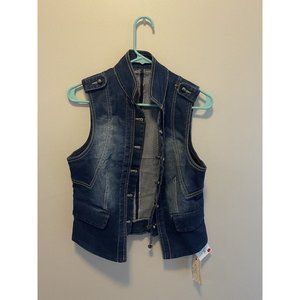 OhYes cat nips Women's Casual Dark Blue Denim Vest - Size Large button up